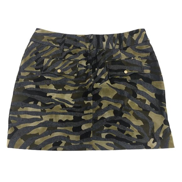 Express Mini Skirt Women Size 5/6 Green Black Animal Print Striped Camouflage - Picture 5 of 8